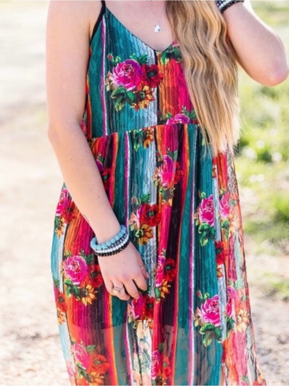 Crazy Train Floral Maxi Slip Dress in Red and Green